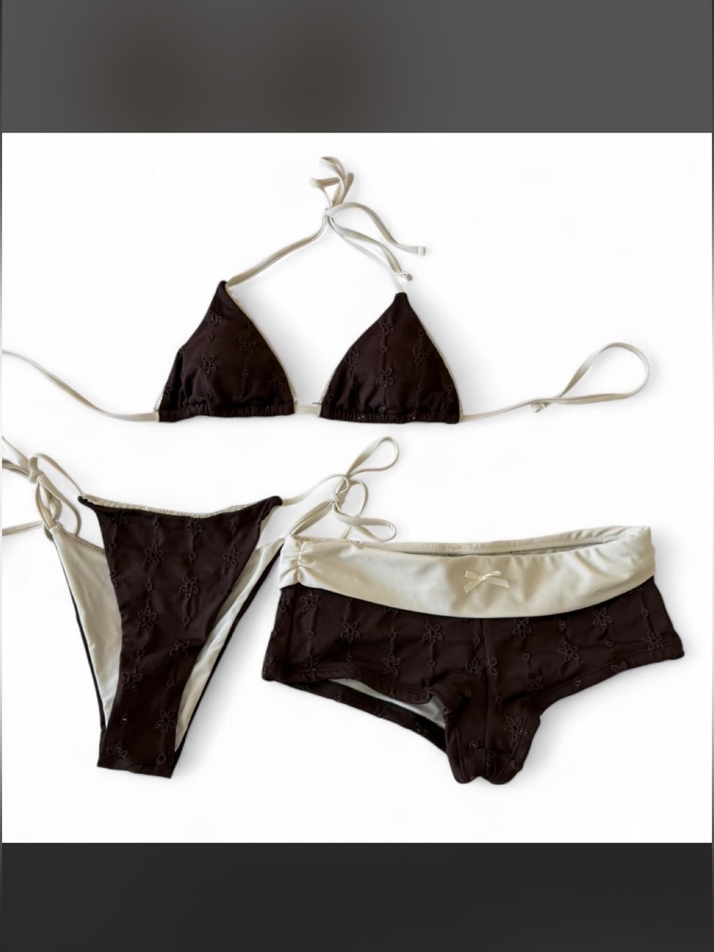 NWOT Women's Brown Daisy Triangle 3 piece Bikini Set - Picture 2 of 3